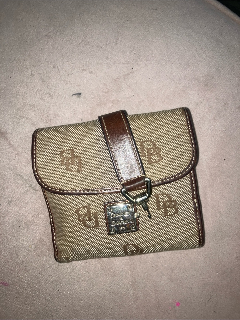 Dooney & Bourke Tan and Brown Logo Canvas Wallet